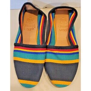 unisa womens stripe flat loafer shoes 6.5 leather sole made in spain boho earthy